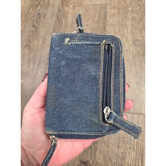 L.E.I. Vintage 1990s 2000s Dark Jean Denim Wallet with Patches - Picture 5 of 9